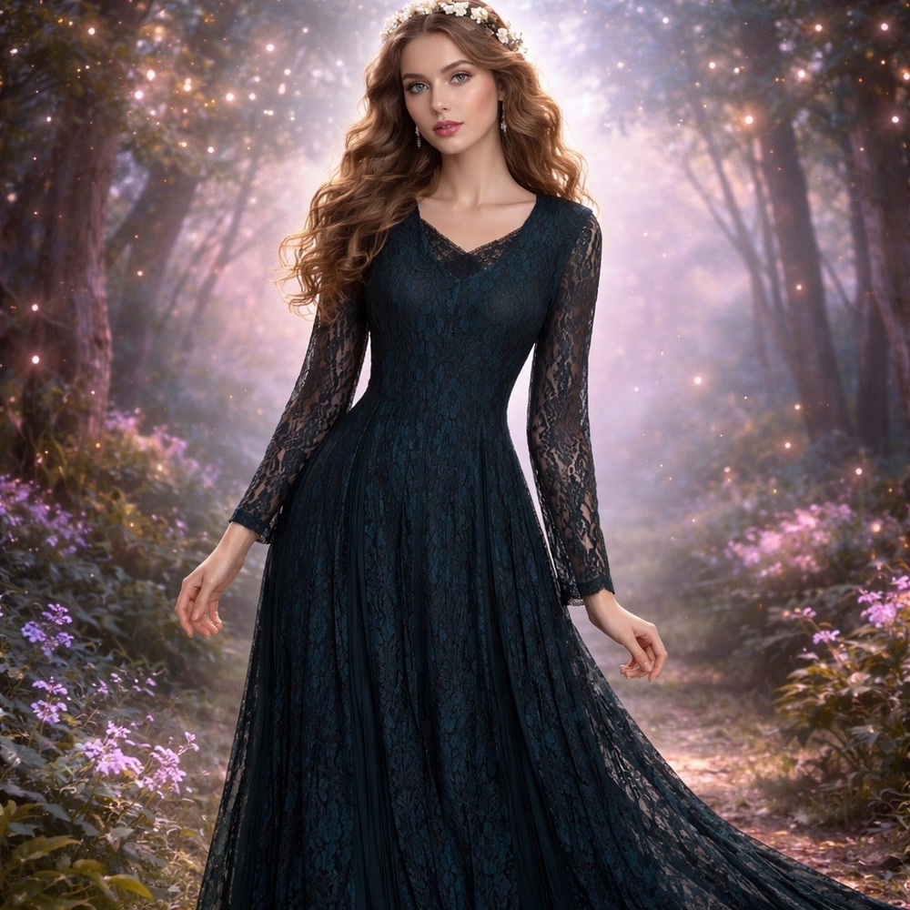 Nostalgia Lace Maxi Dress Witchy Whimsigoth Gothic Size Small Teal Black‎